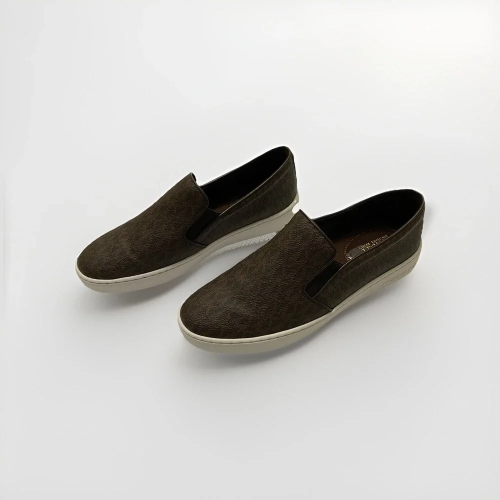 Michael Kors MK Logo Slip On Sneakers Size 8.5 Brown Logo Women's Shoes Low Top